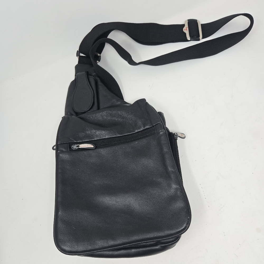 Travelon Anti-Theft Slim Crossbody Bag Black Leather Travel Bag‎ Cruise Vacation